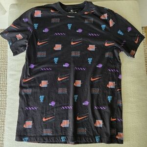 Nike T Shirt with Nike logos black L Skate Grunge Goth Cool Retro Natural Cotton